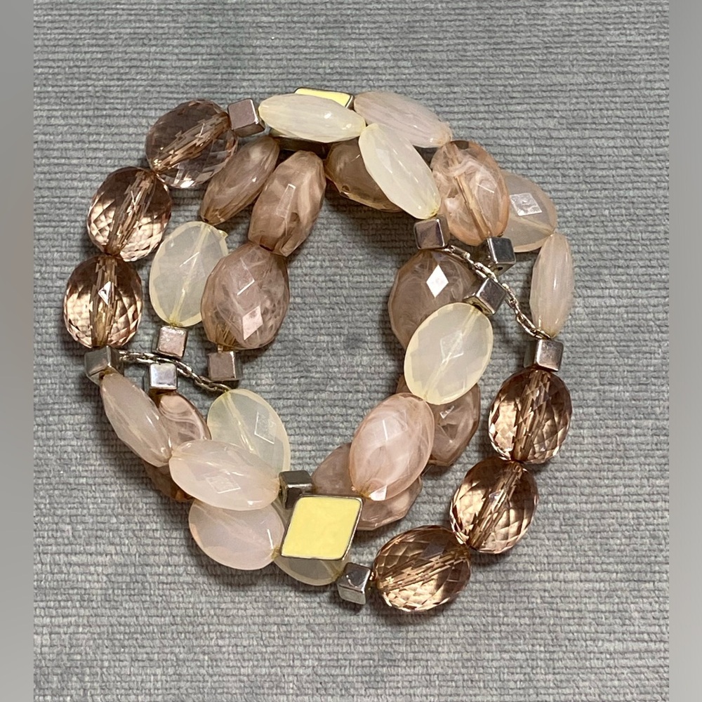 Vintage multiple strand, faceted stone bracelet in silver and rose tones stretch